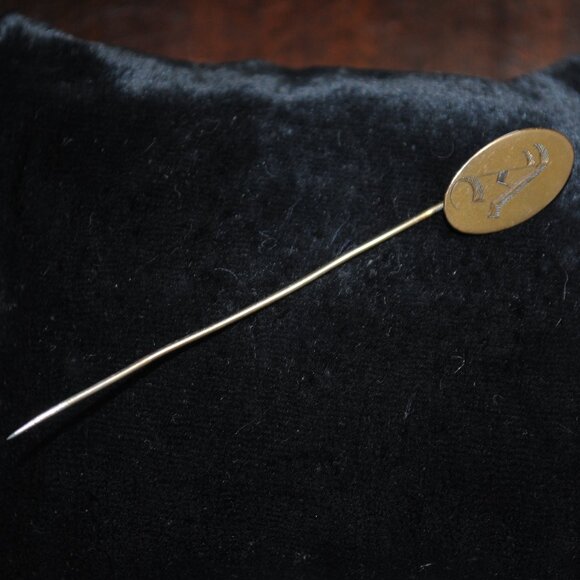Antique Engraved "A" Initial Stick Pin - Picture 4 of 6